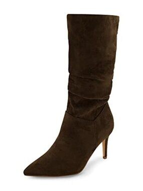 Womens Slouchy Suede Boots Mid Calf Scrunch Pointed Toe Heel Wide Width